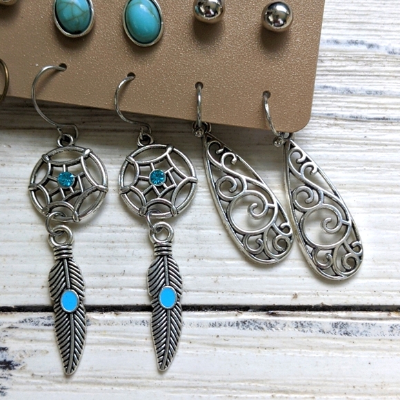 Bohemian Southwestern Earrings Silver Plated Set - Picture 6 of 9